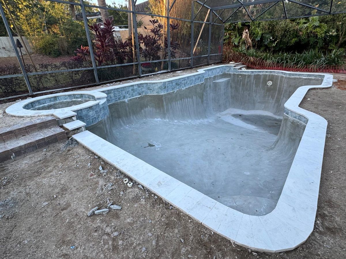 Waterline tile and coping installation